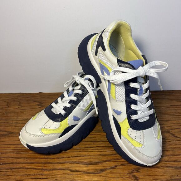 Maje W20 Urban Leather Sneakers Women 10.5 EU 41 Blue Yellow Trainer No Insoles - Picture 2 of 9